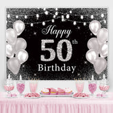 Lofaris Glitter And Silver Balloon Happy 50Th Birthday Backdrop